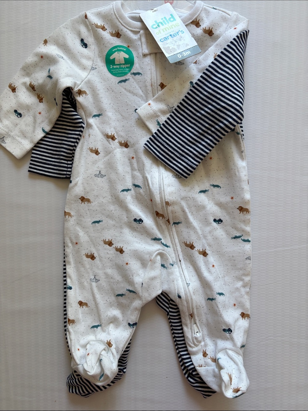 Carter's Cream Animal-Print Footed (2) One-Piece NWT